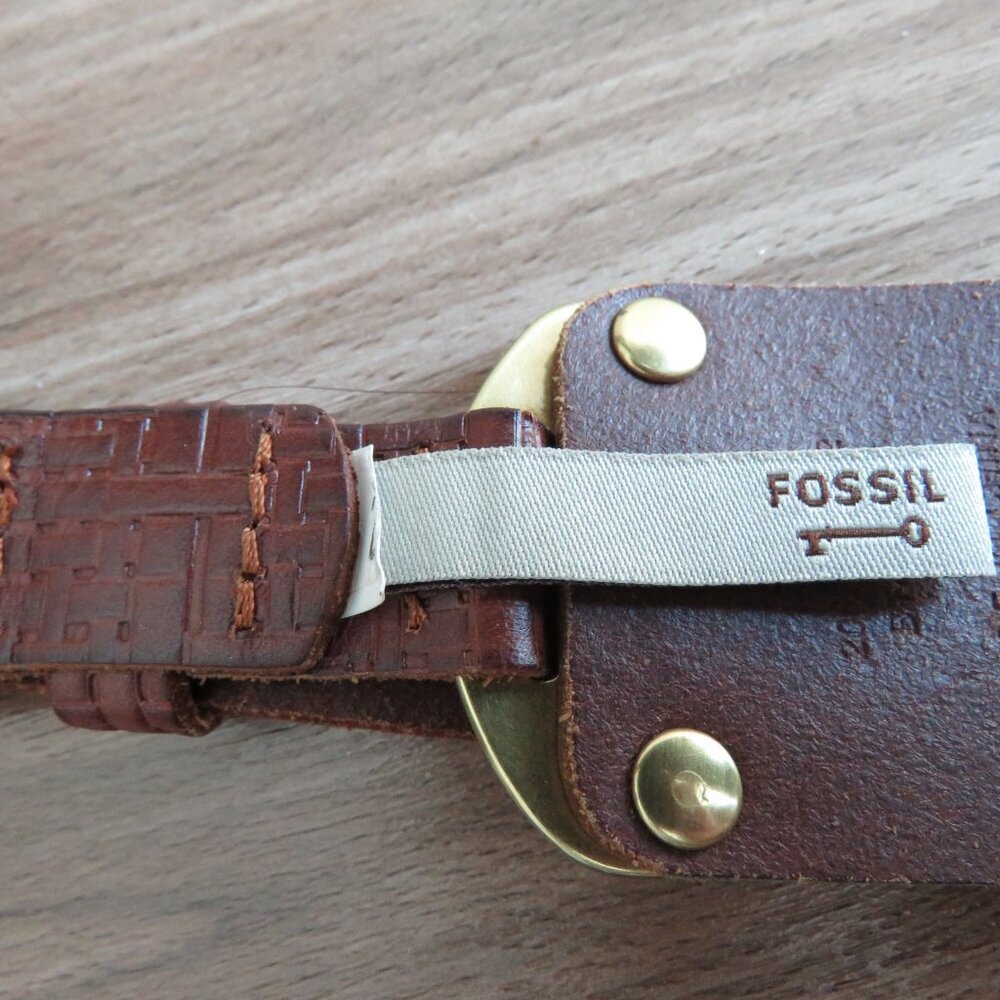 FOSSIL Textured Cognac Chunky Belt Brown Leather Large Y2K Festival Western - Picture 8 of 10